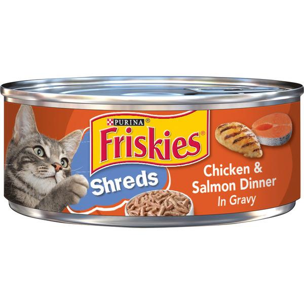 Purina Friskies Gravy Wet Cat Food, Shreds Chicken & Salmon Dinner in Gravy - 5.5 oz