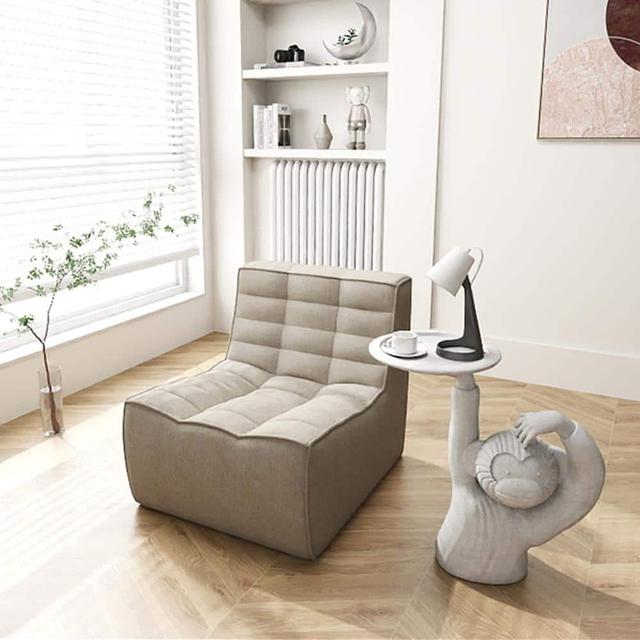 Khaki Linen Polyester Small(Under 30 in.)Lazy Floor Singel Sofa Chair Modern Corner Relax Bean Bag, No Assembly Needed