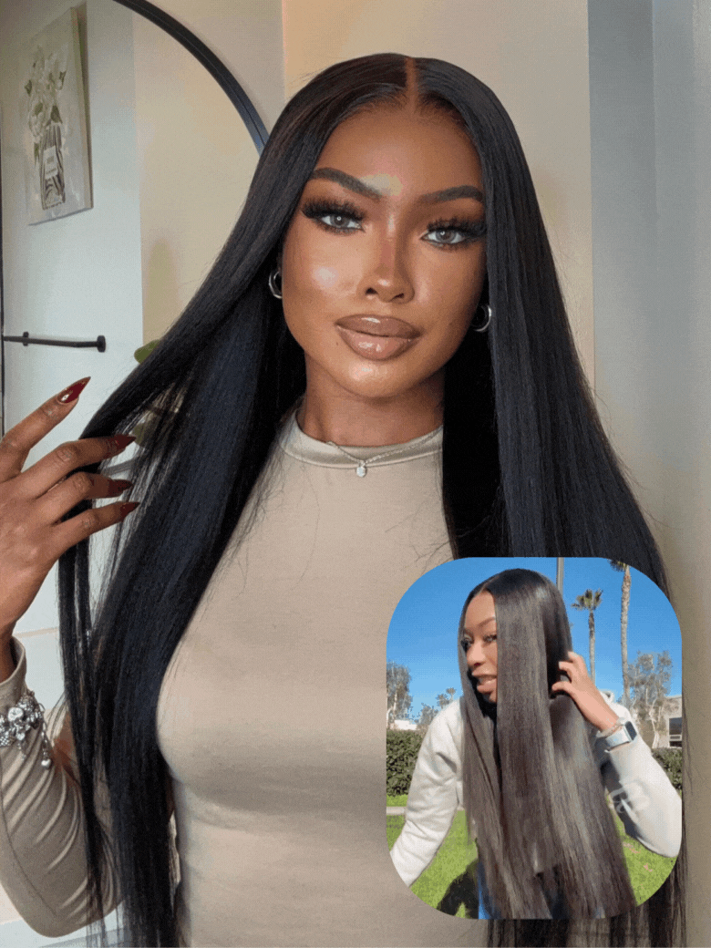 UNice 7x5 Glueless Lace Wig - Black Balayage Yaki Straight 20-24 Inch