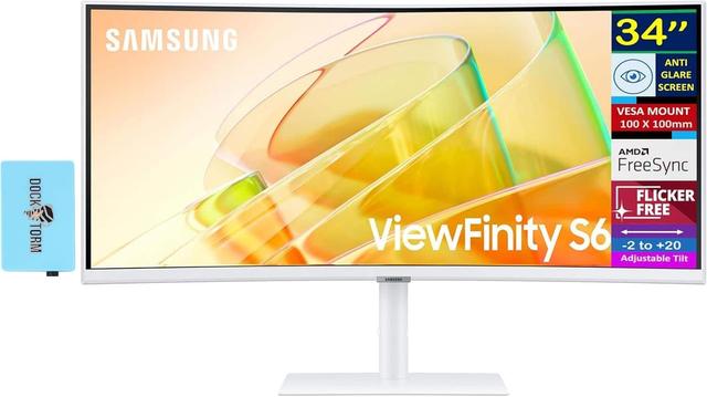 Samsung - ViewFinity S6 S65TC 34" UWQHD Curved Monitor, Anti-Glare, HDR10, Flicker free & DKZ Hub, (LS34C654TANXGO) - White